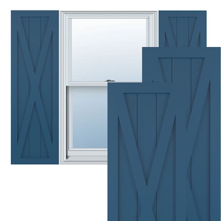 True Fit PVC Single X-Board Farmhouse Fixed Mount Shutters, Sojourn Blue, 15W X 68H